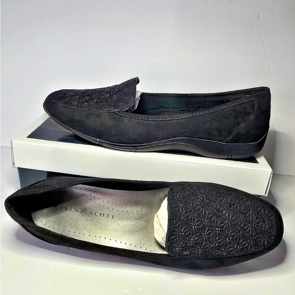 Karen Scott NEW Black Floral Laser-Cut Loafers Size 11M